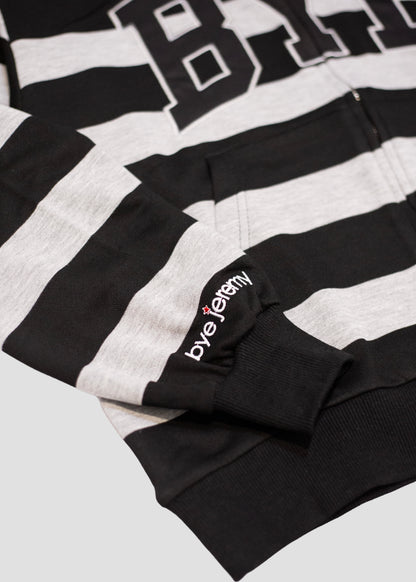 Bye Zip Hoodie - Black / Grey Striped