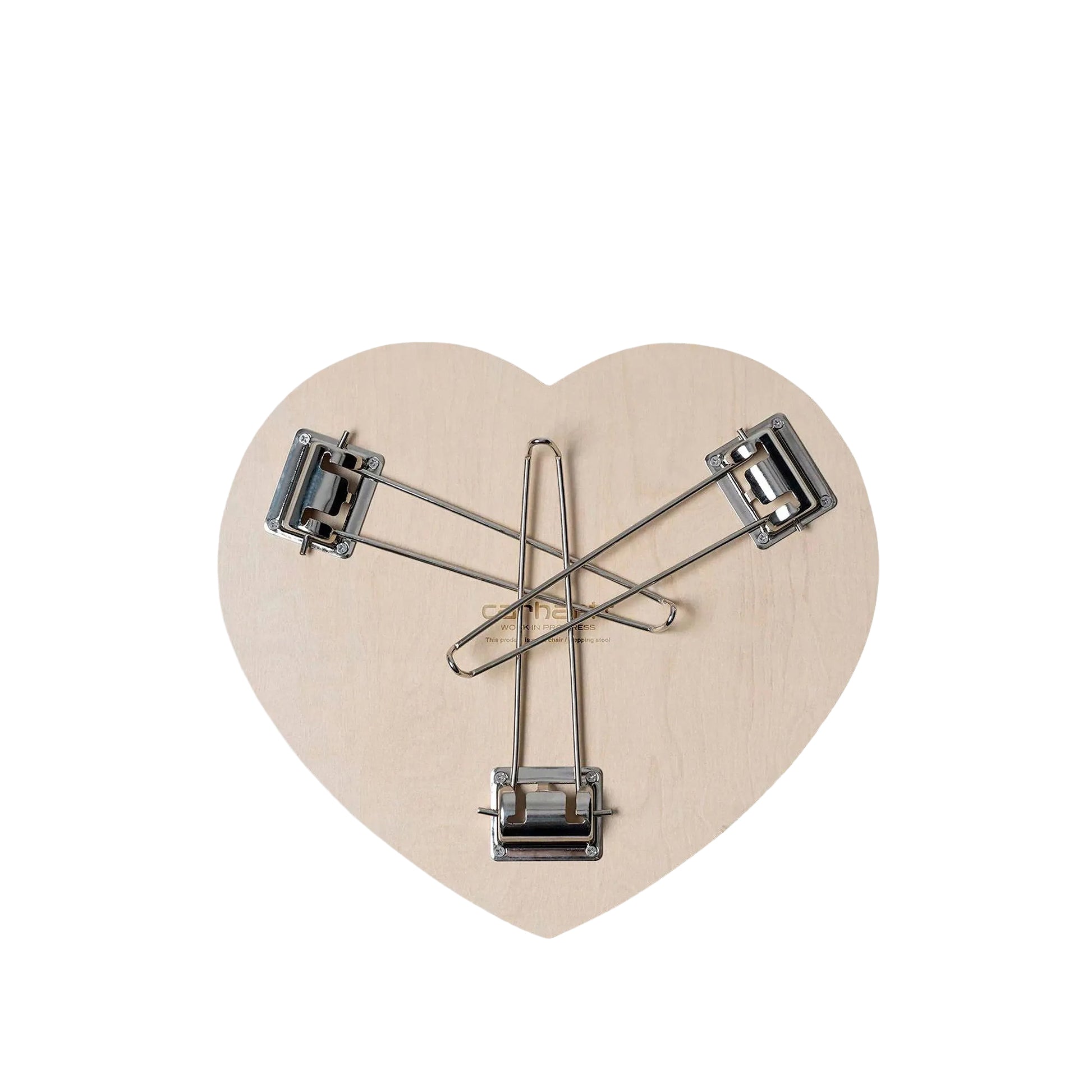 Heart-shaped wooden clip with metal clips on a white background