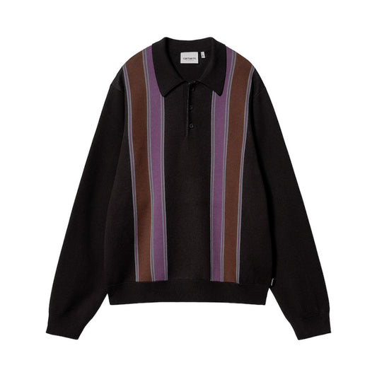 L/S Arlo Knit Polo Shirt - Black / Kendricks Stripe / Aura