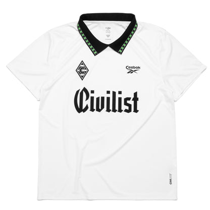 White sports jersey with 'Civilist' branding 
