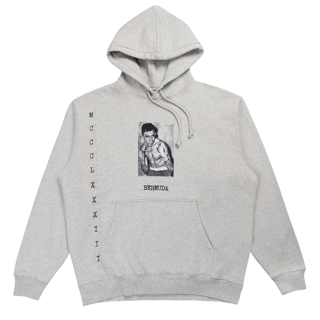 Gray hoodie with graphic design on a white background