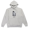 Gray hoodie with graphic design on a white background