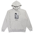 Gray hoodie with graphic design on a white background
