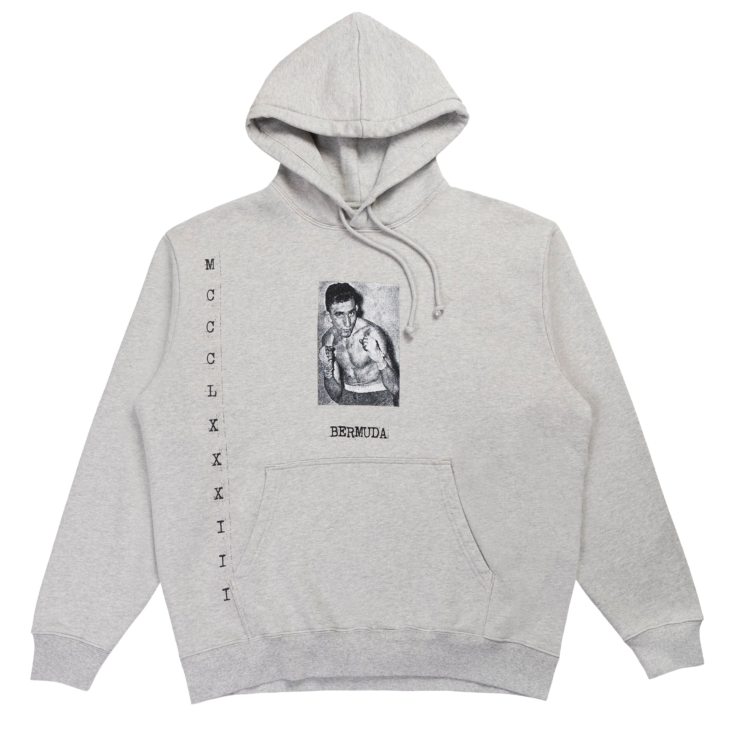 Gray hoodie with graphic design on a white background