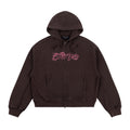 Distressed Terry Zip Hoodie - Acid Brown