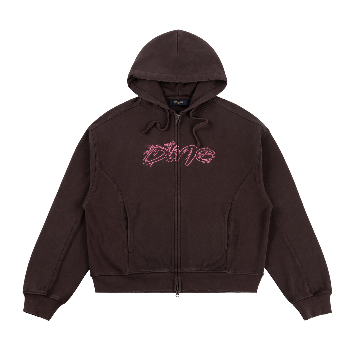 Distressed Terry Zip Hoodie - Acid Brown