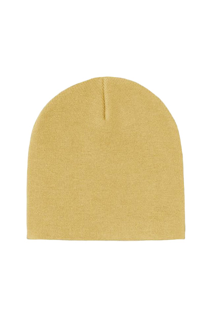 Yellow beanie hat on a white background