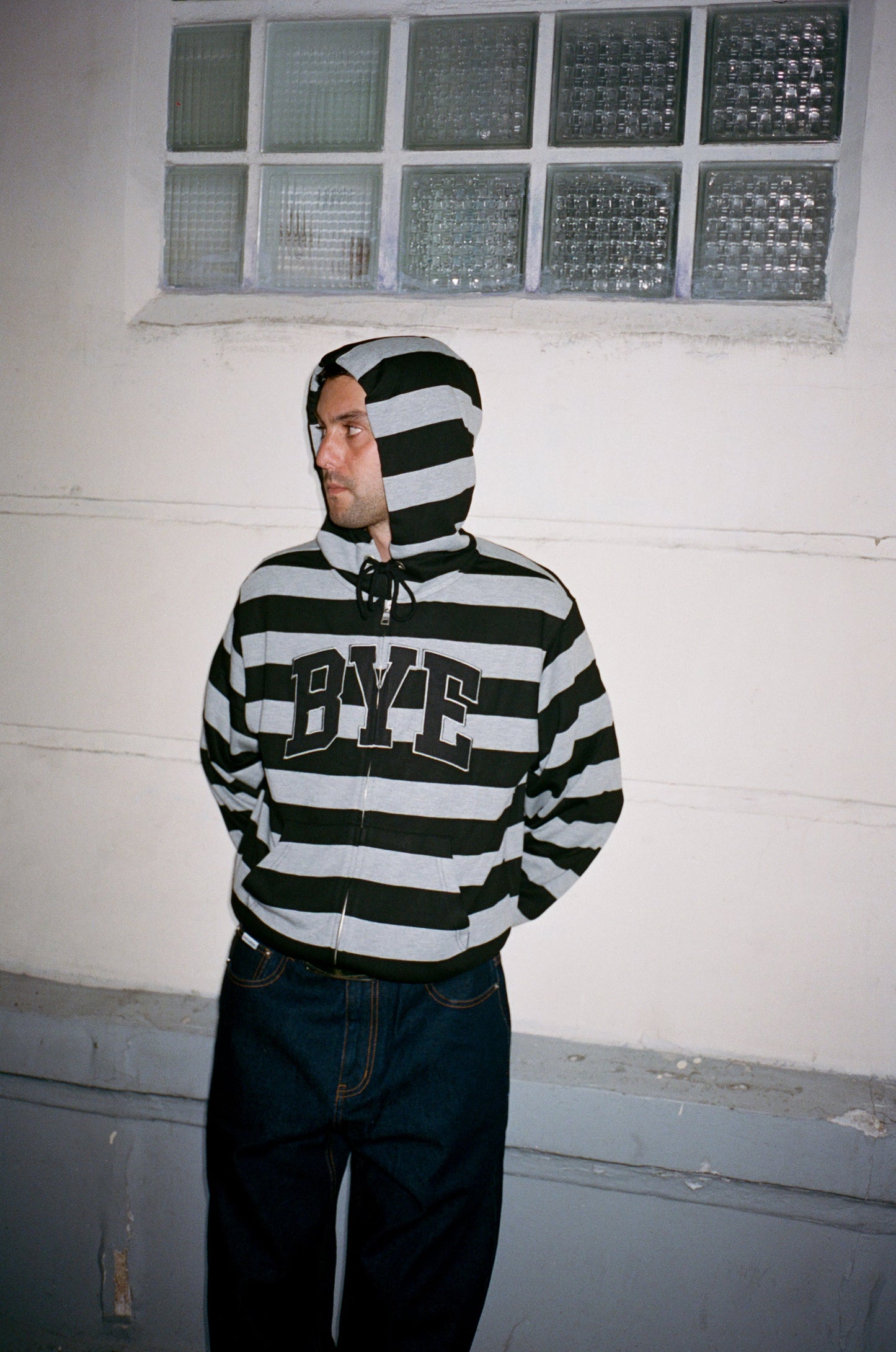 Bye Zip Hoodie - Black / Grey Striped