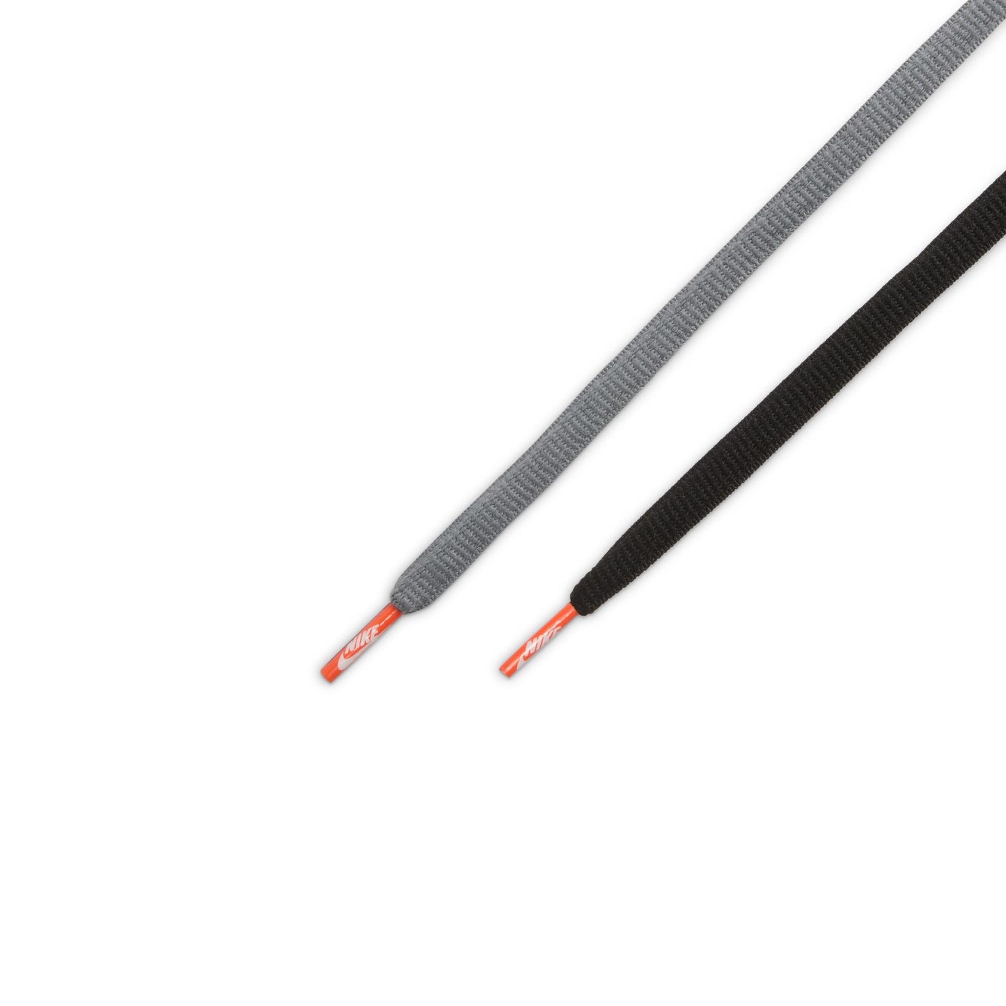 Two cables, one gray and one black, with orange ends on a white background