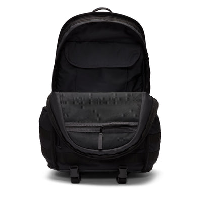 Black backpack on a white background