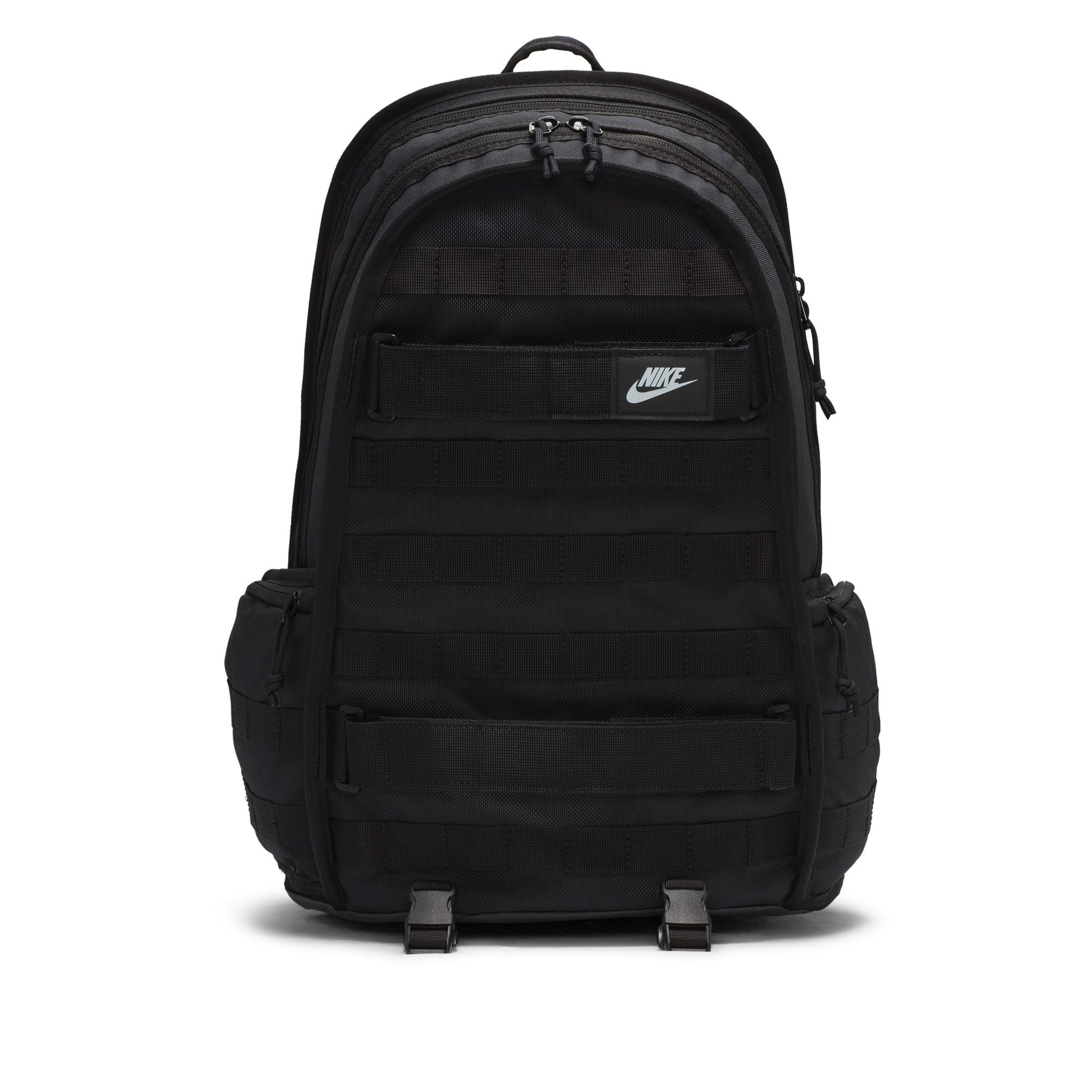 Black Nike backpack on a white background