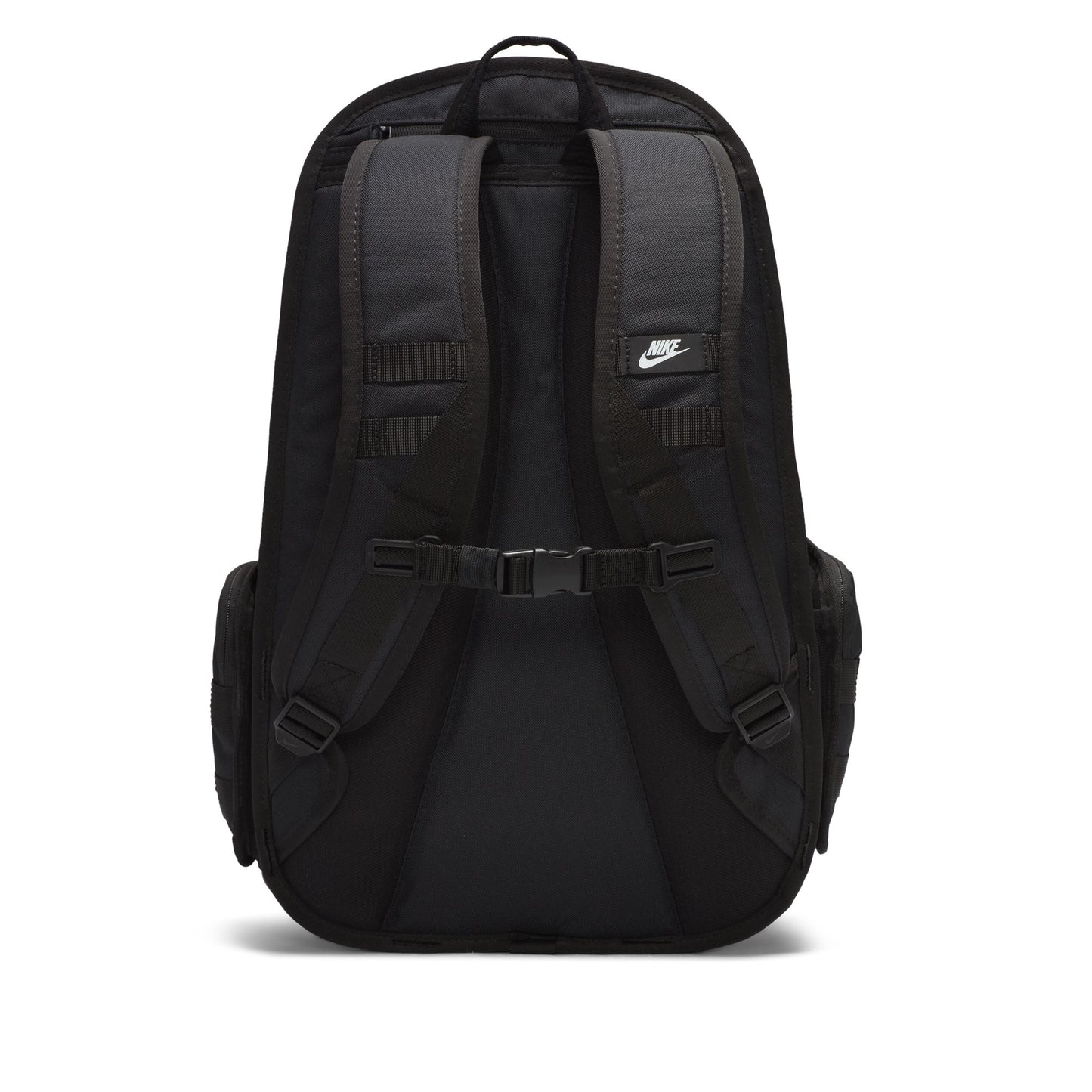 Black backpack with a visible Nike logo on a white background