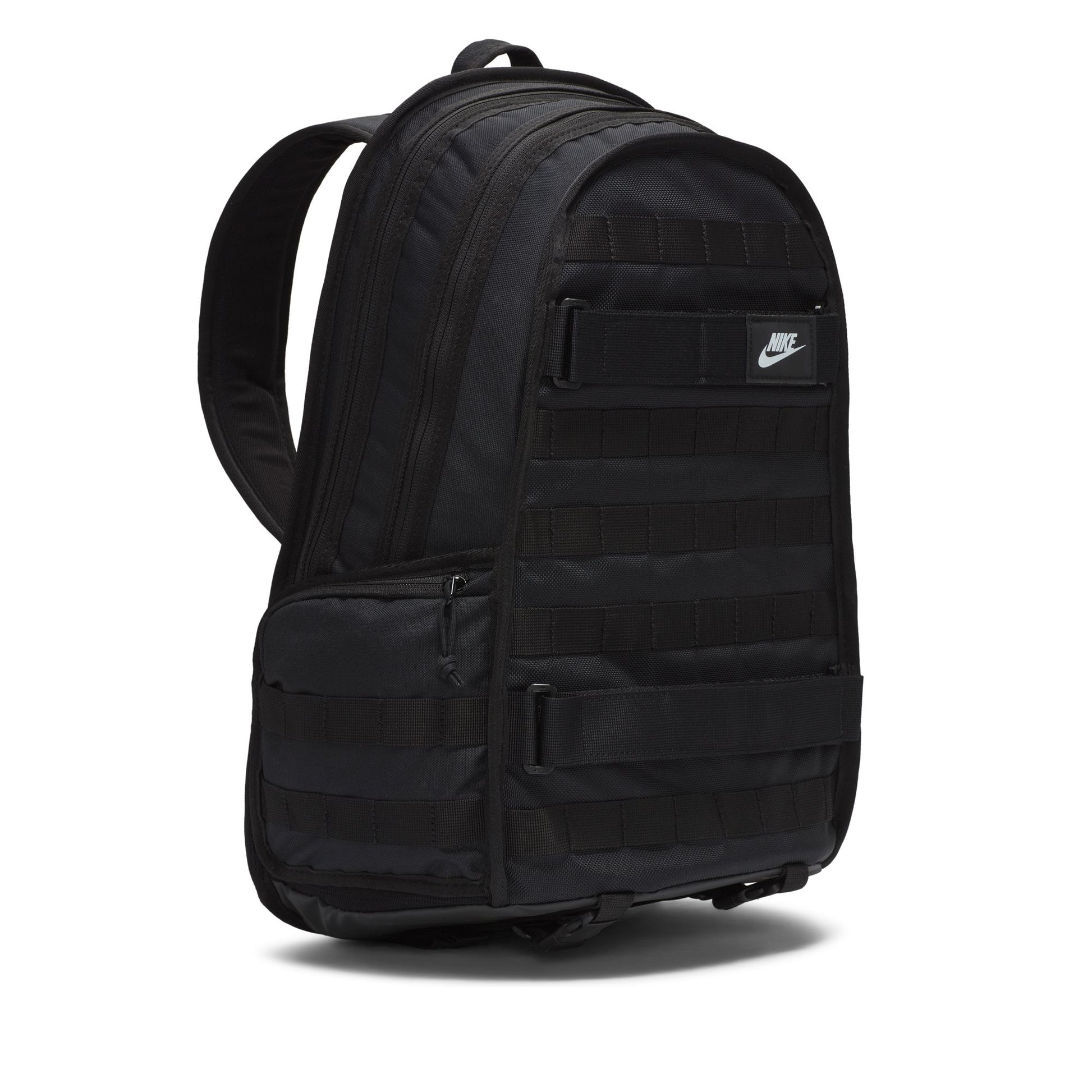Black backpack with Nike logo on a white background