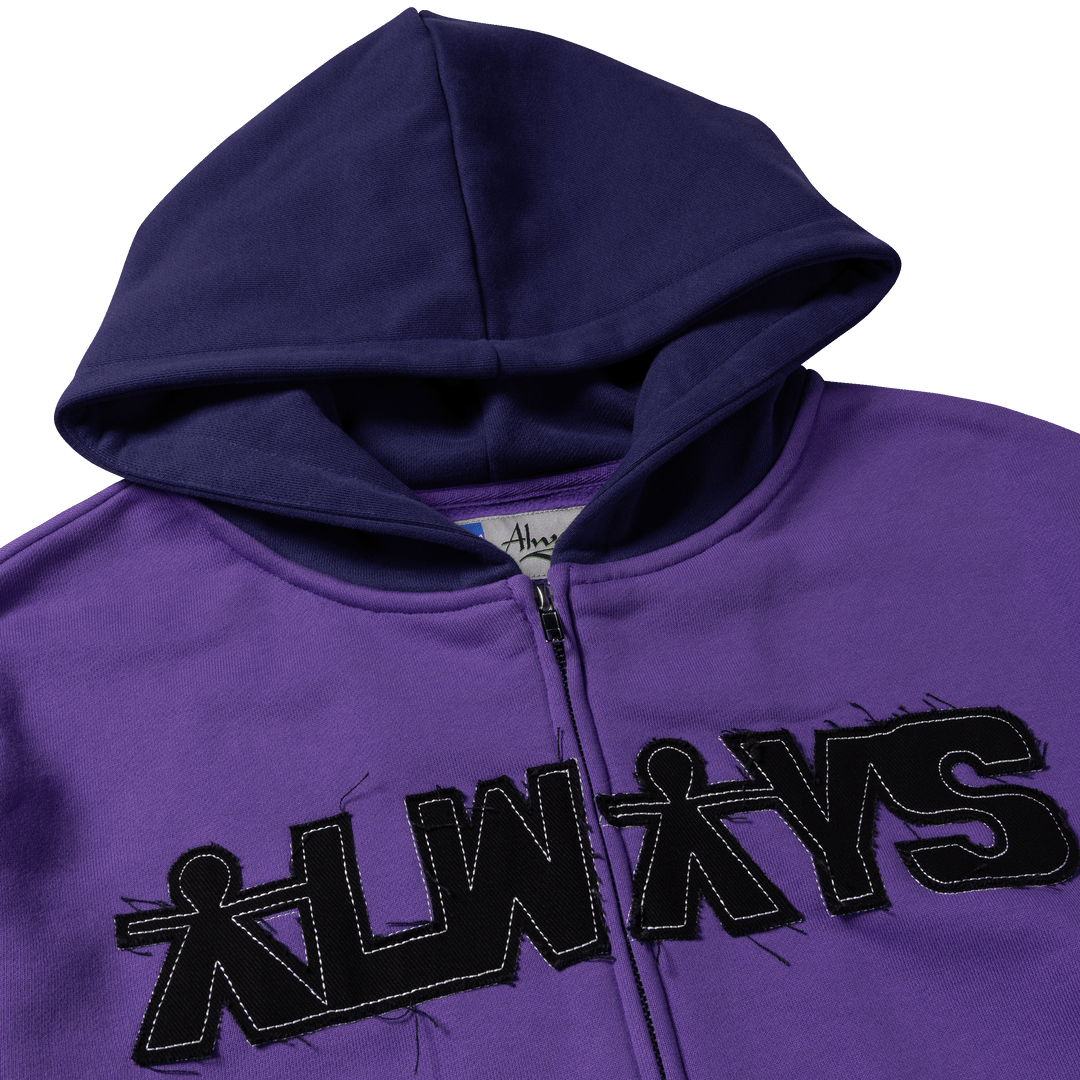 Human Applique Zip Hoodie - Purple