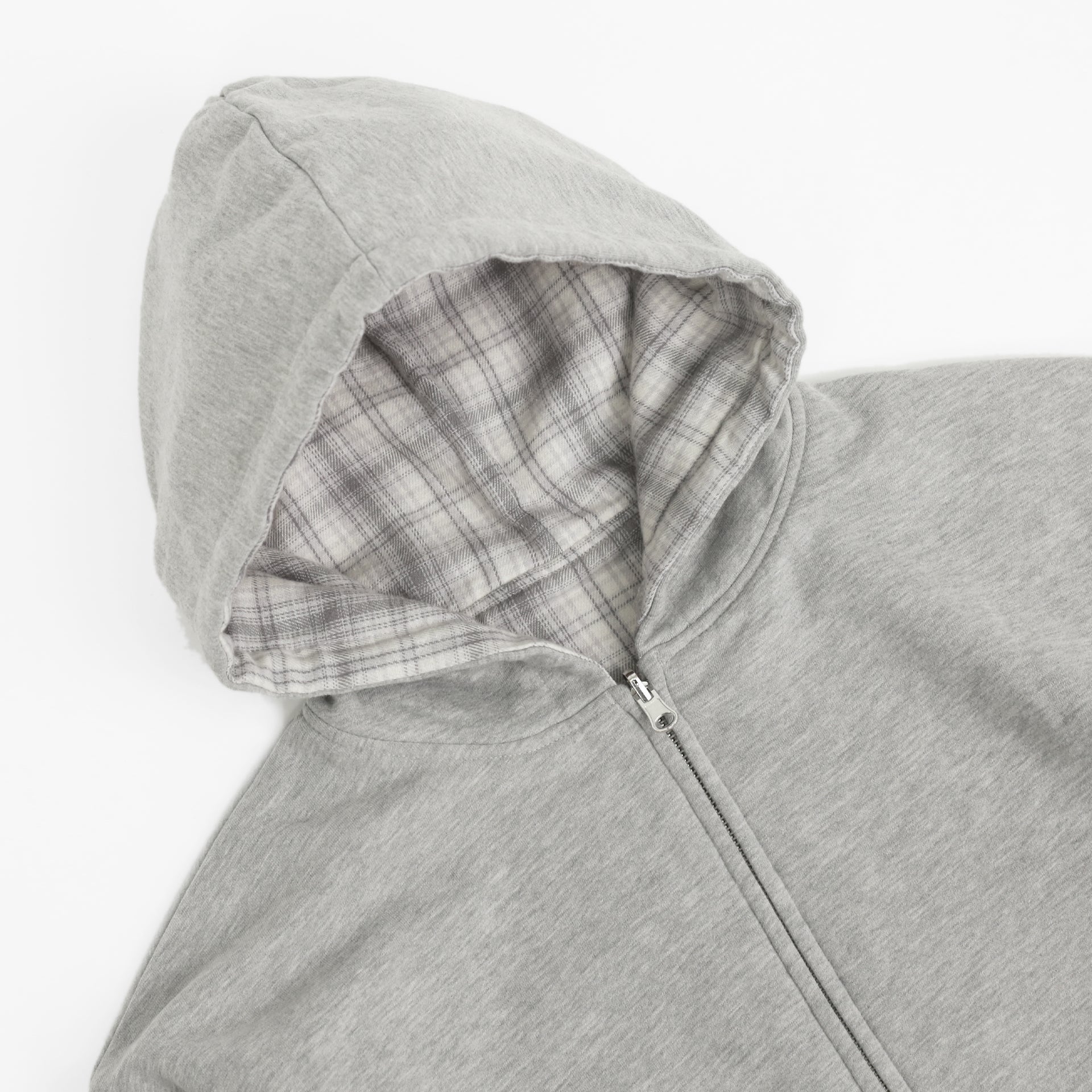 Reversible Plaid Zip Hoodie - Grey / Stone