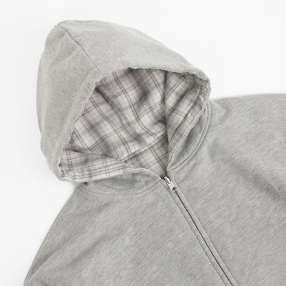 Reversible Plaid Zip Hoodie - Grey / Stone