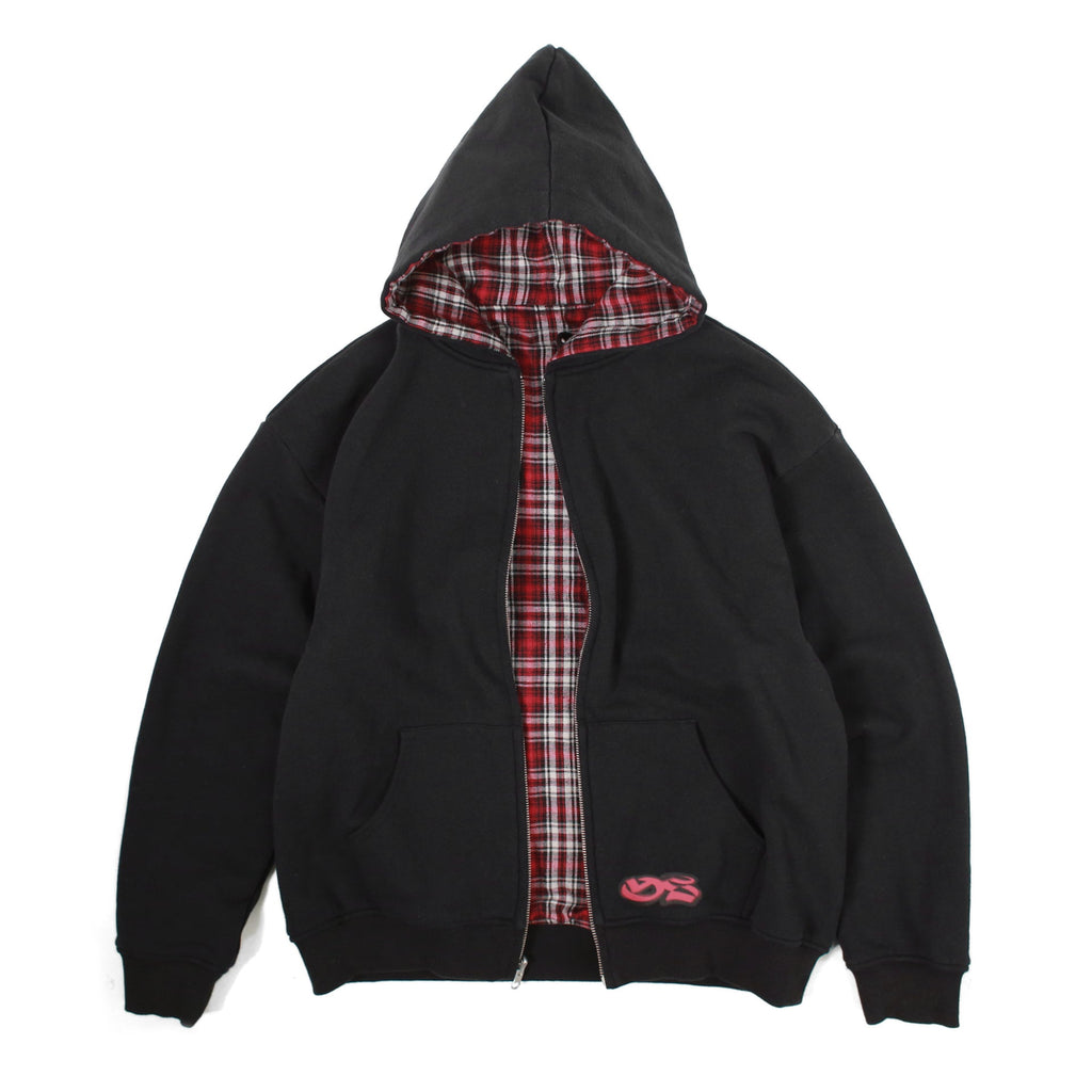 Reversible Plaid Zip Hoodie - Red / Black
