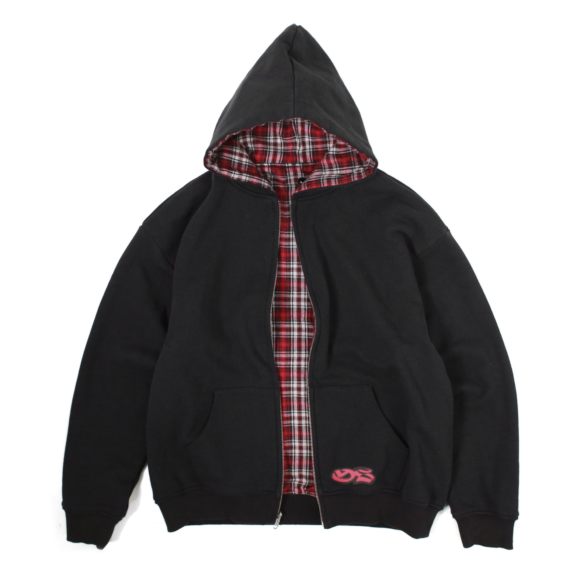 Reversible Plaid Zip Hoodie - Red / Black