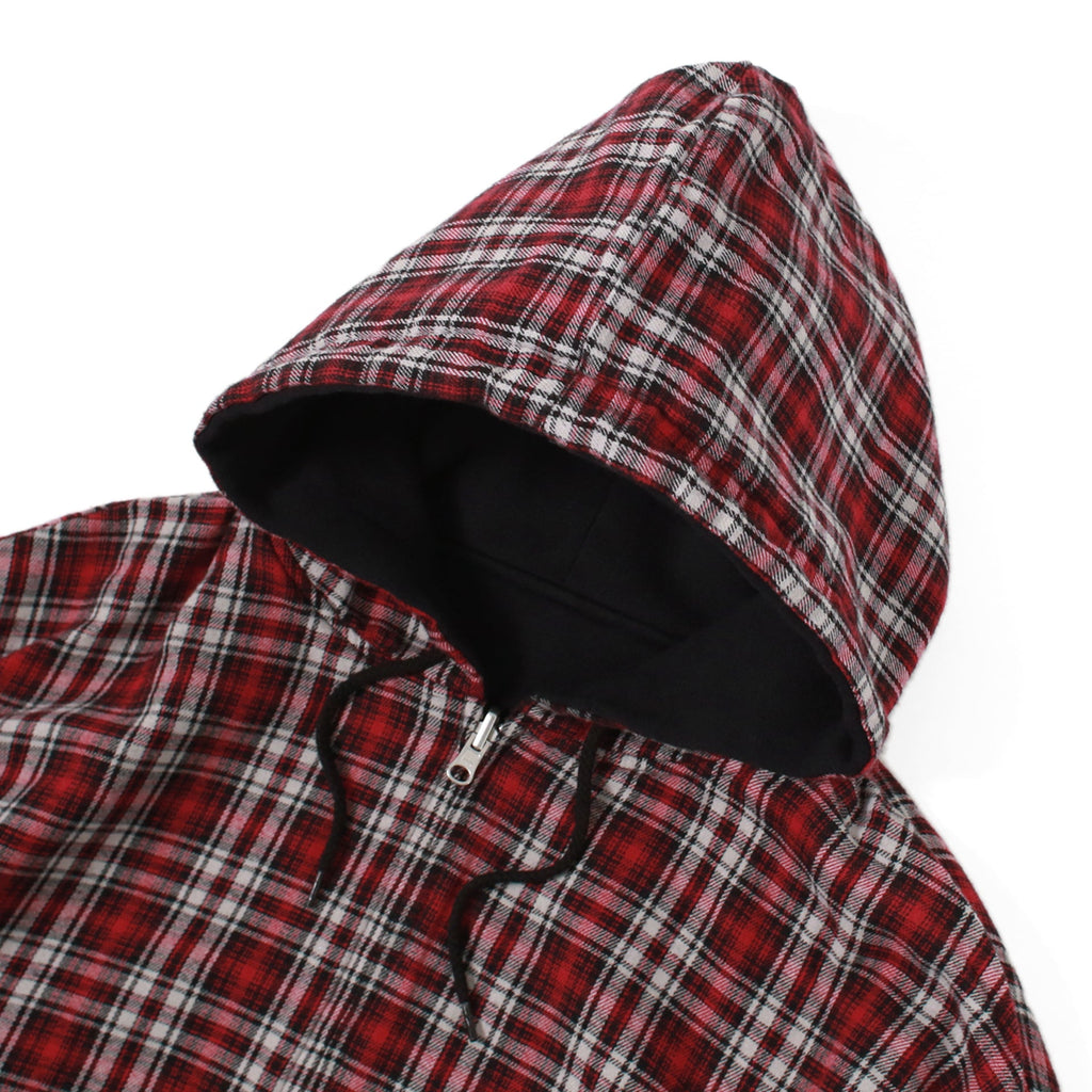 Reversible Plaid Zip Hoodie - Red / Black