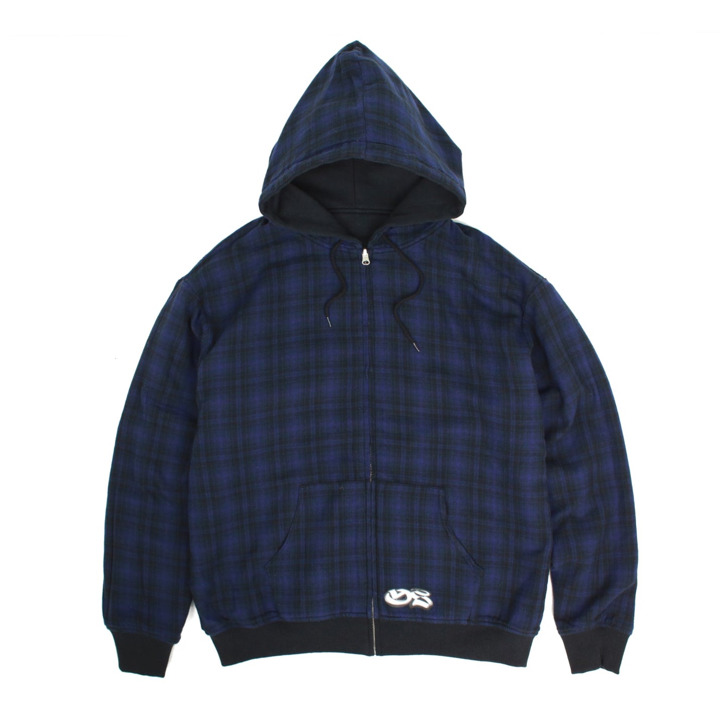 Camisola com Capuz Reversível de Xadrez com Fecho - Preto / Azul-Escuro