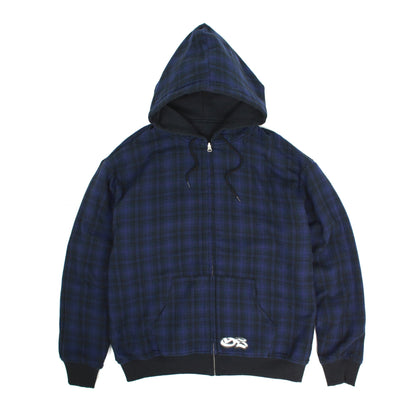 Camisola com Capuz Reversível de Xadrez com Fecho - Preto / Azul-Escuro