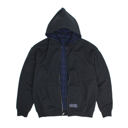 Camisola com Capuz Reversível de Xadrez com Fecho - Preto / Azul-Escuro