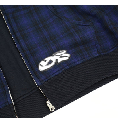 Camisola com Capuz Reversível de Xadrez com Fecho - Preto / Azul-Escuro