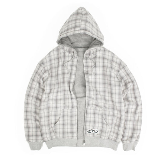 Reversible Plaid Zip Hoodie - Grey / Stone