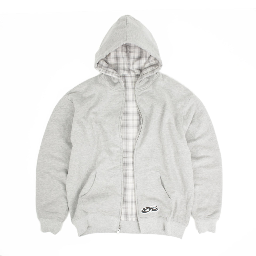 Reversible Plaid Zip Hoodie - Grey / Stone