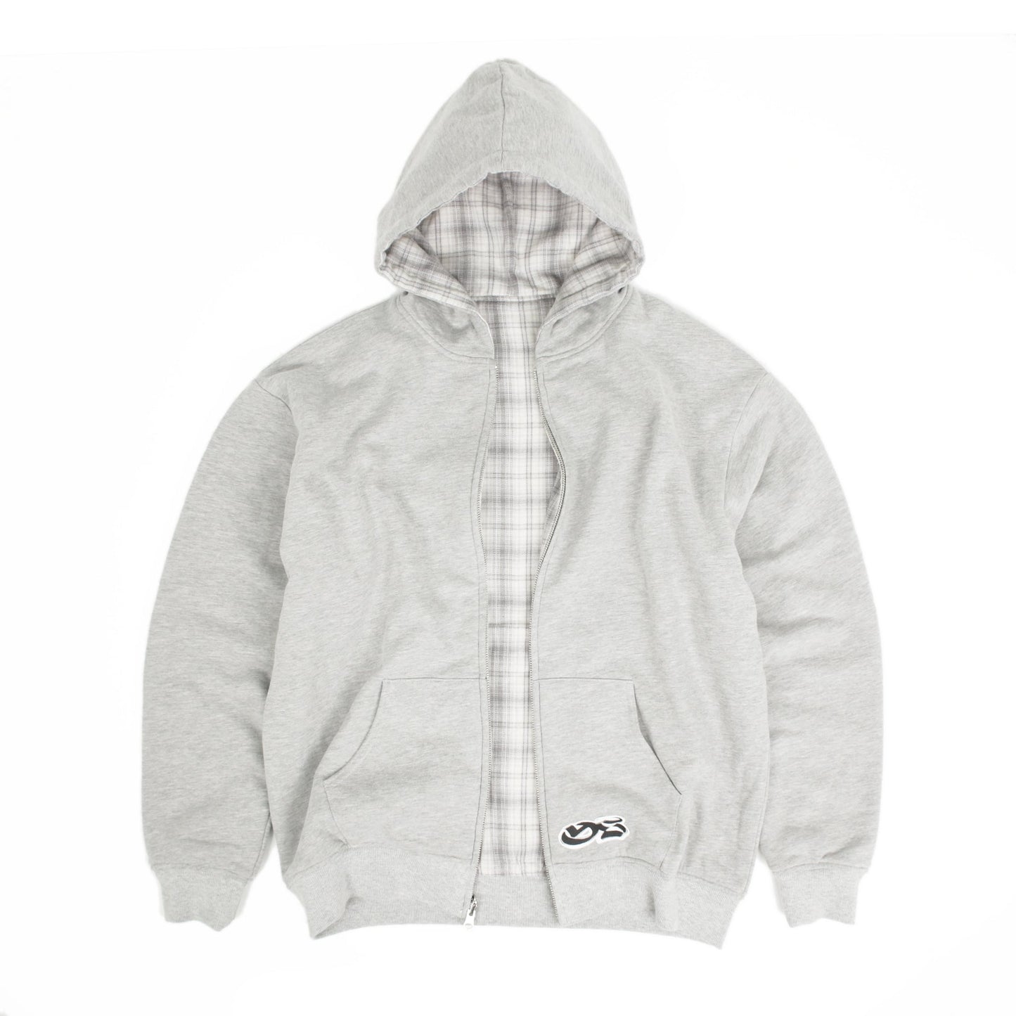 Reversible Plaid Zip Hoodie - Grey / Stone