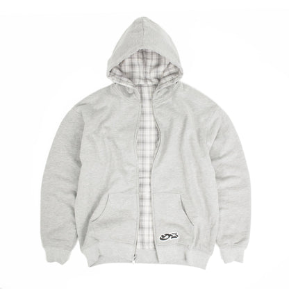 Reversible Plaid Zip Hoodie - Grey / Stone