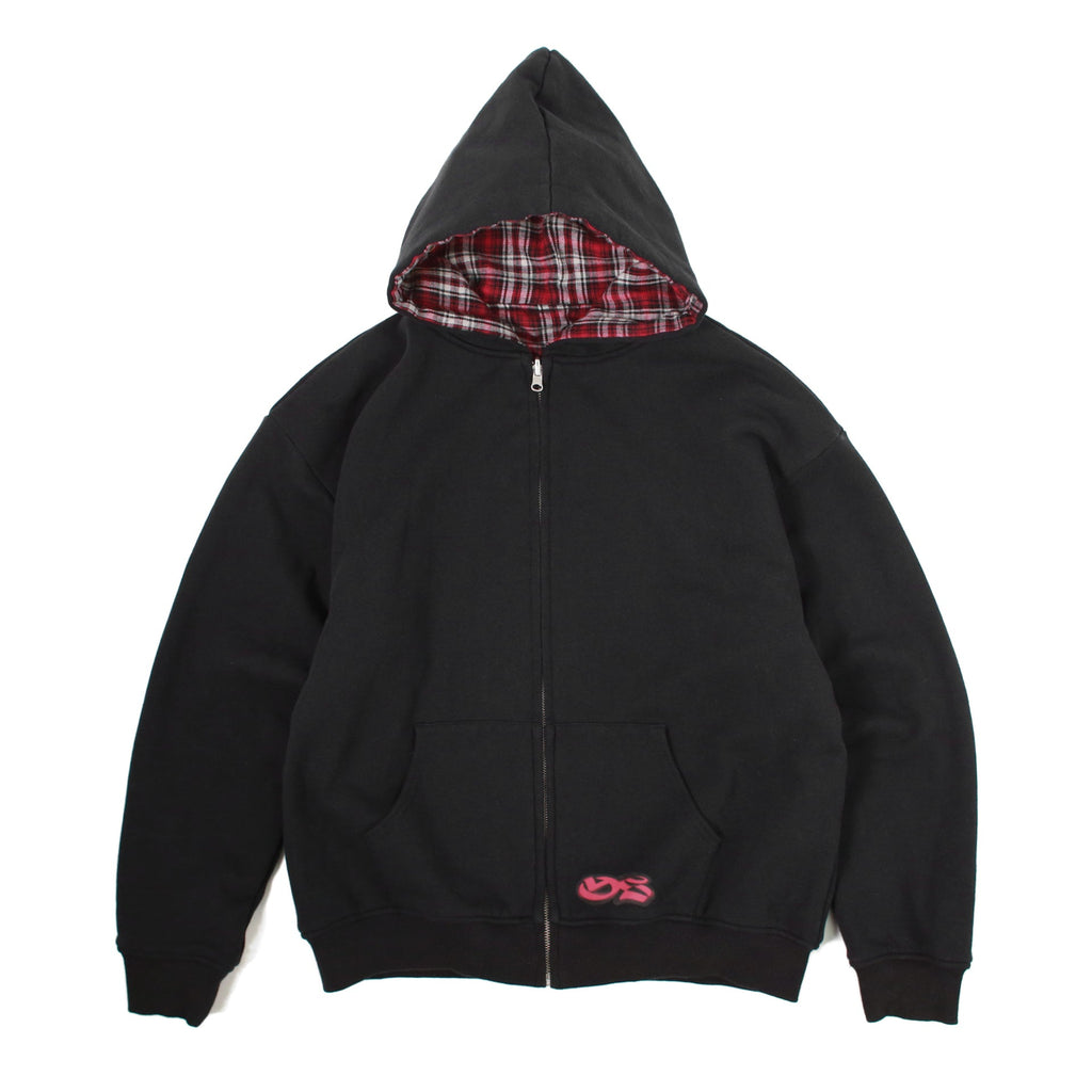 Reversible Plaid Zip Hoodie - Red / Black