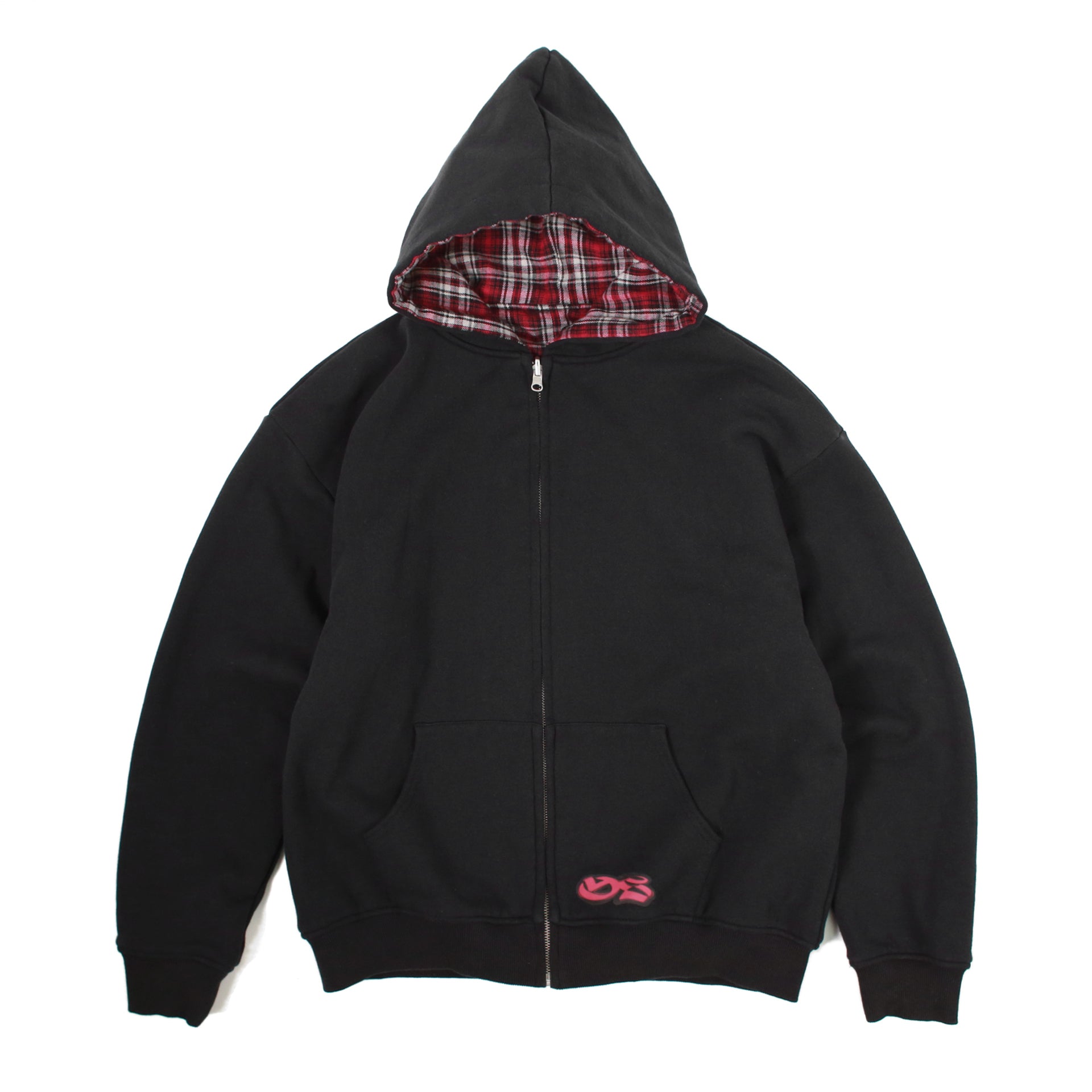 Reversible Plaid Zip Hoodie - Red / Black