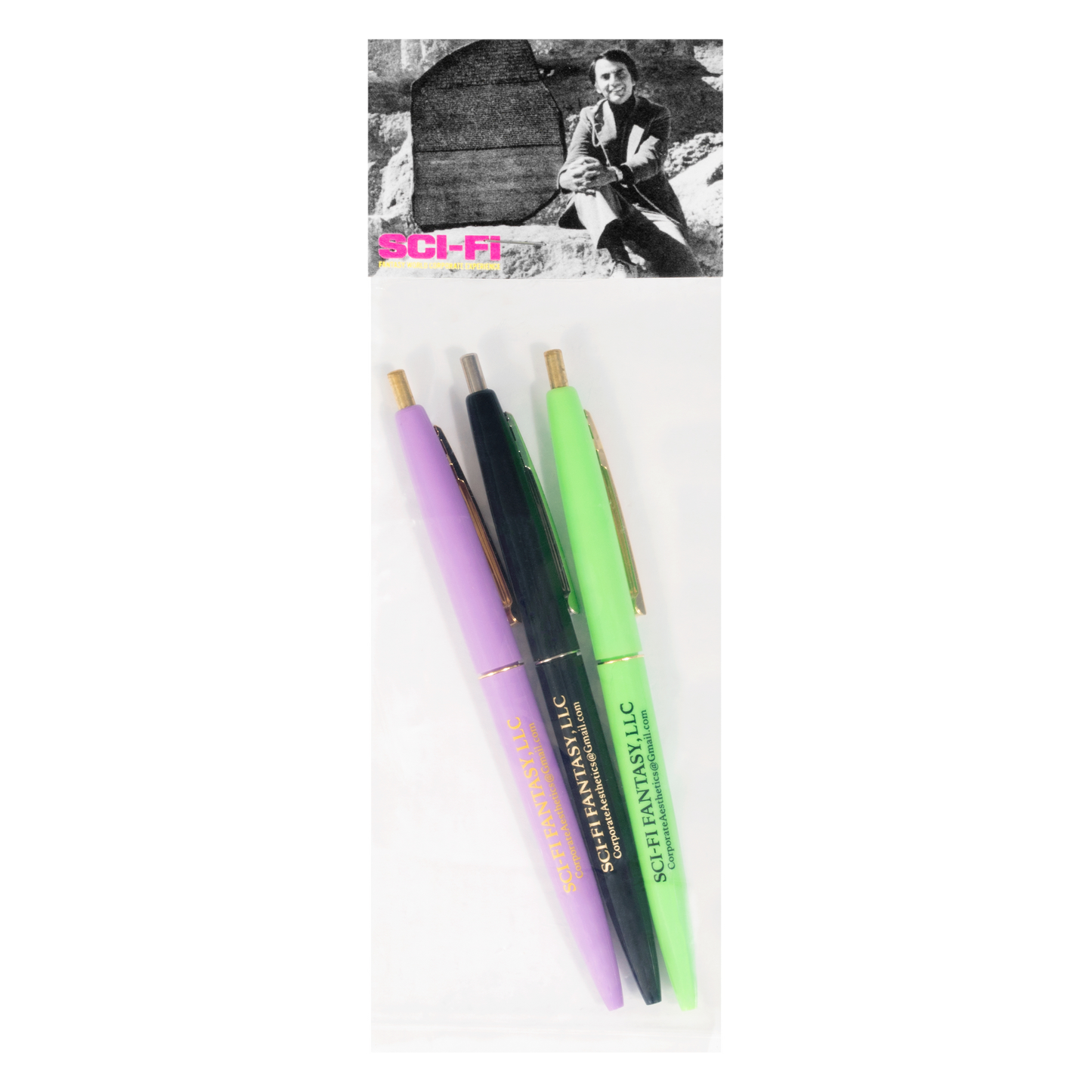 3 Pack Click pens - Purple / Green / Black