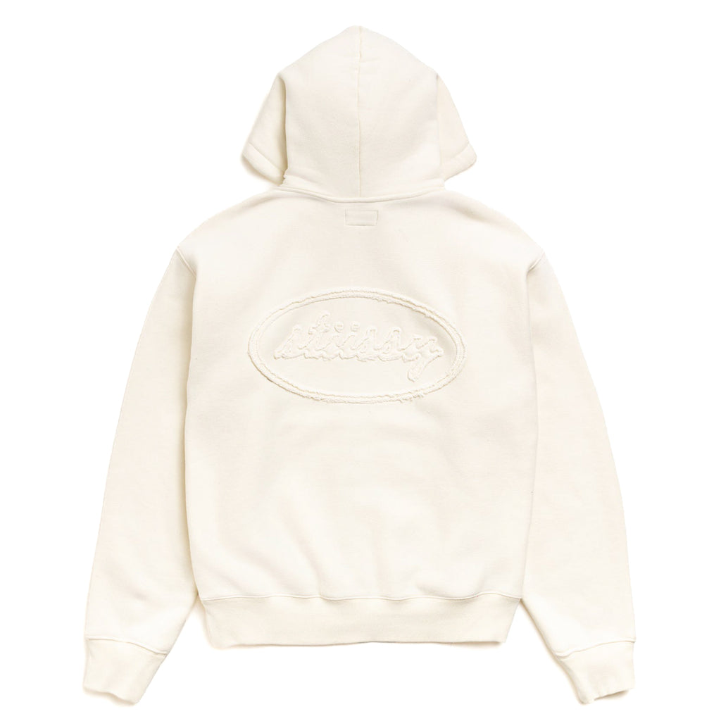 Cursive Applique Zip Hood - Natural