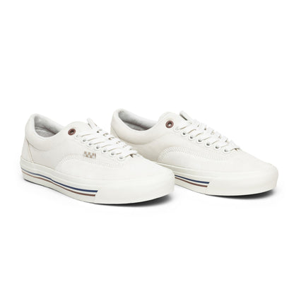 Pair of white sneakers on a white background