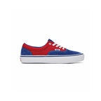 Red and blue sneaker with white sole on a white background