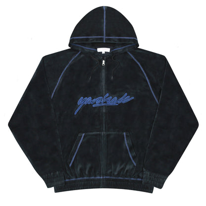 Velour Stitch Zip Hoodie - Black