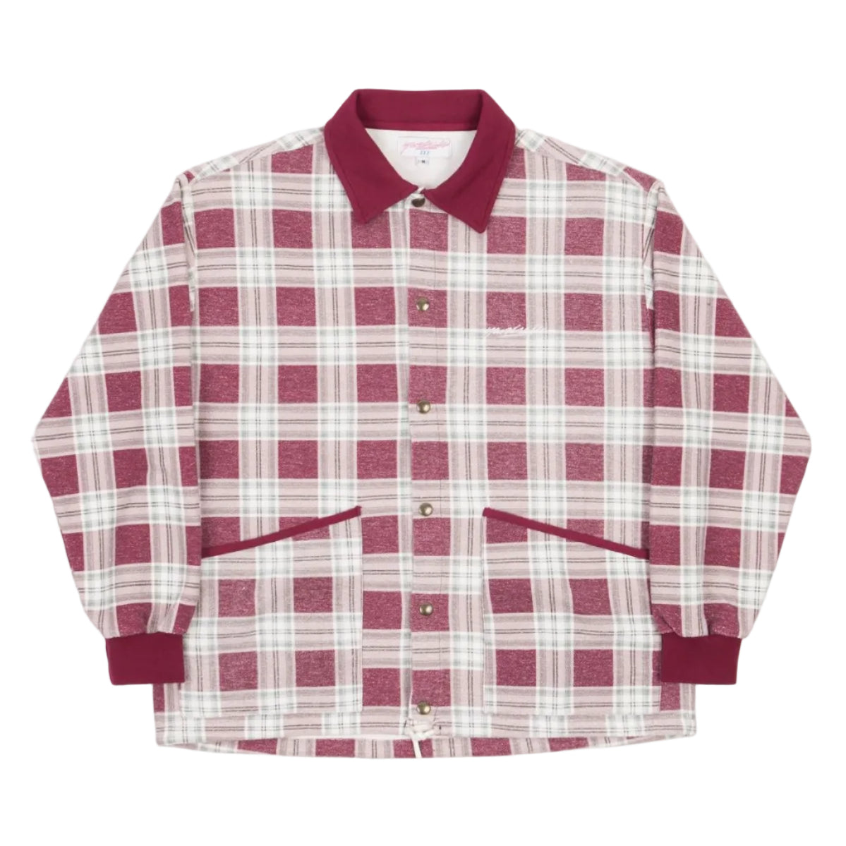 Plaid shirt with red and white pattern on a white background